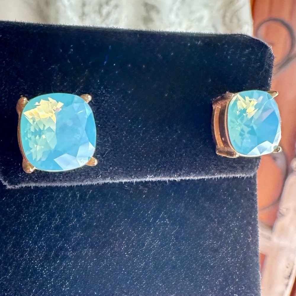 18k Gold Sea Foam Glass Spartina 449 Sea la Vie Be Marry/Something Blue Earrings - Picture 4 of 5